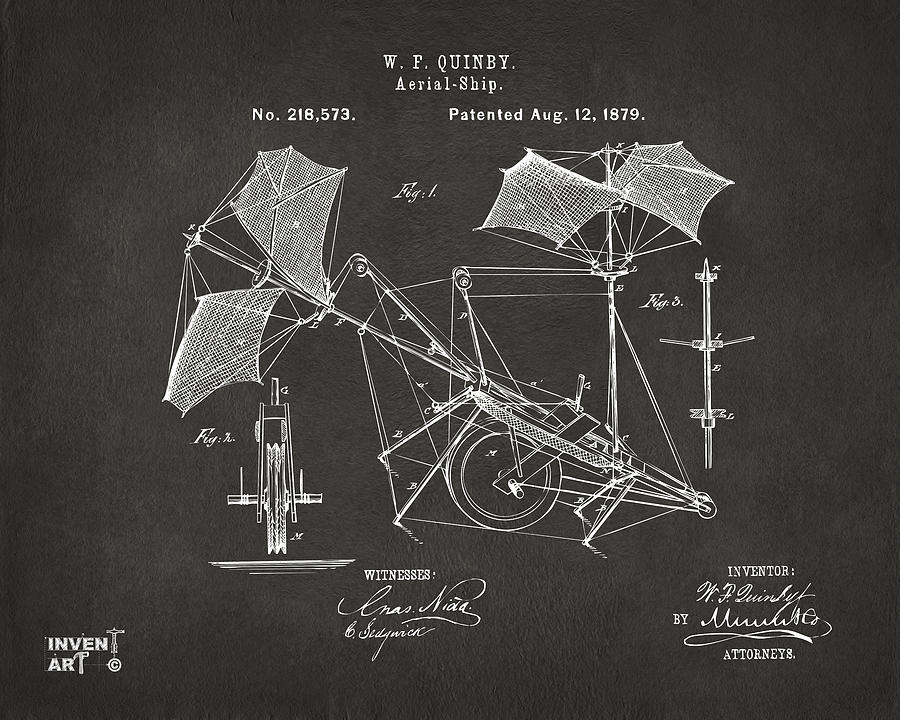 1879 Quinby Aerial Ship Patent - Gray Digital Art by Nikki Marie Smith