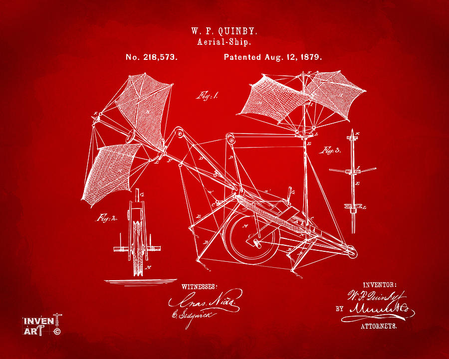 1879 Quinby Aerial Ship Patent - Red Digital Art by Nikki Marie Smith