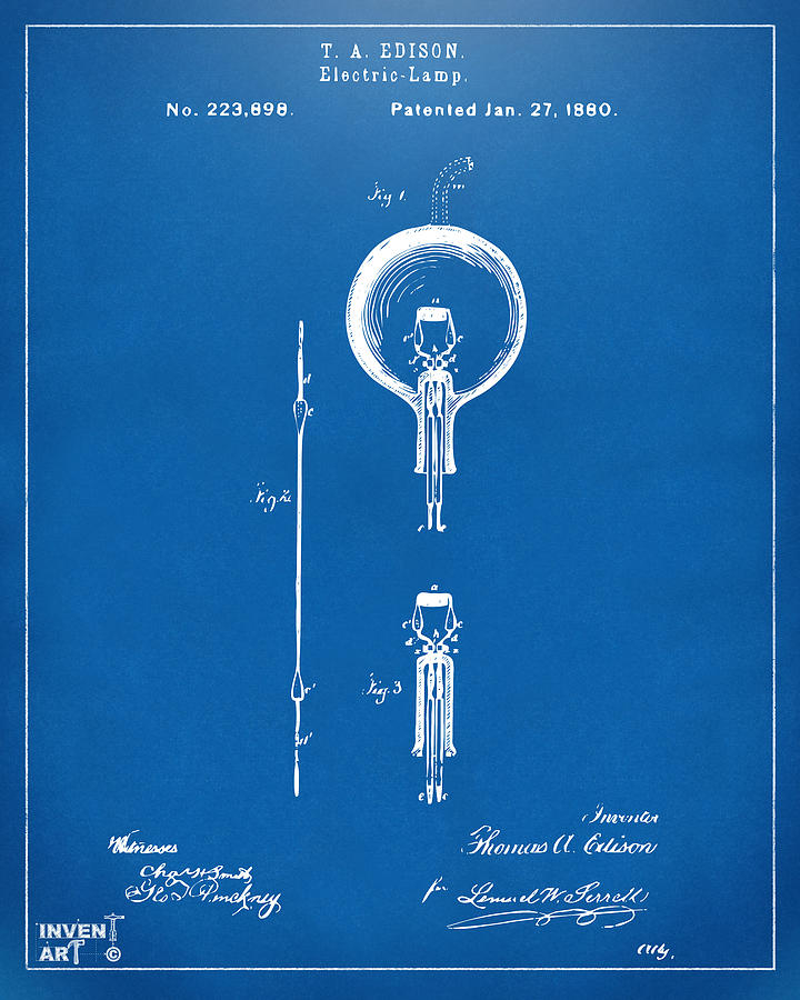 1880 Edison Electric Lamp Patent Artwork Blueprint Digital Art by Nikki Marie Smith