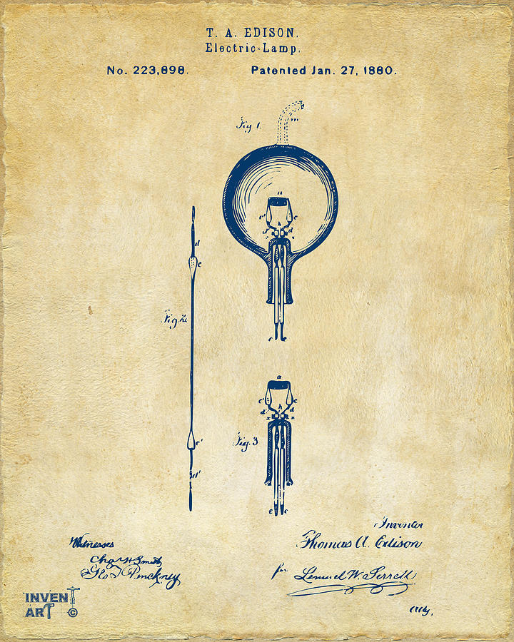 1880 Edison Electric Lamp Patent Artwork Vintage Digital Art by Nikki Marie Smith