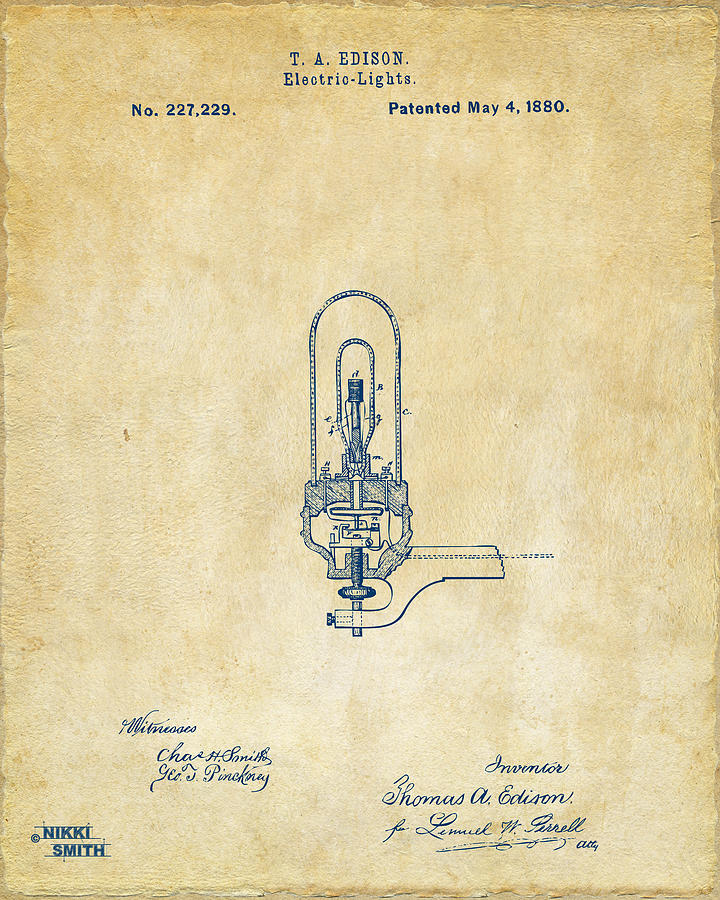 Vintage Digital Art - 1880 Edison Electric Lights Patent Artwork - Vintage by Nikki Marie Smith