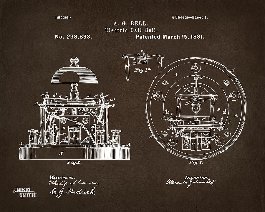 1881 Alexander Graham Bell Electric Call Bell Patent Espresso Digital Art by Nikki Marie Smith