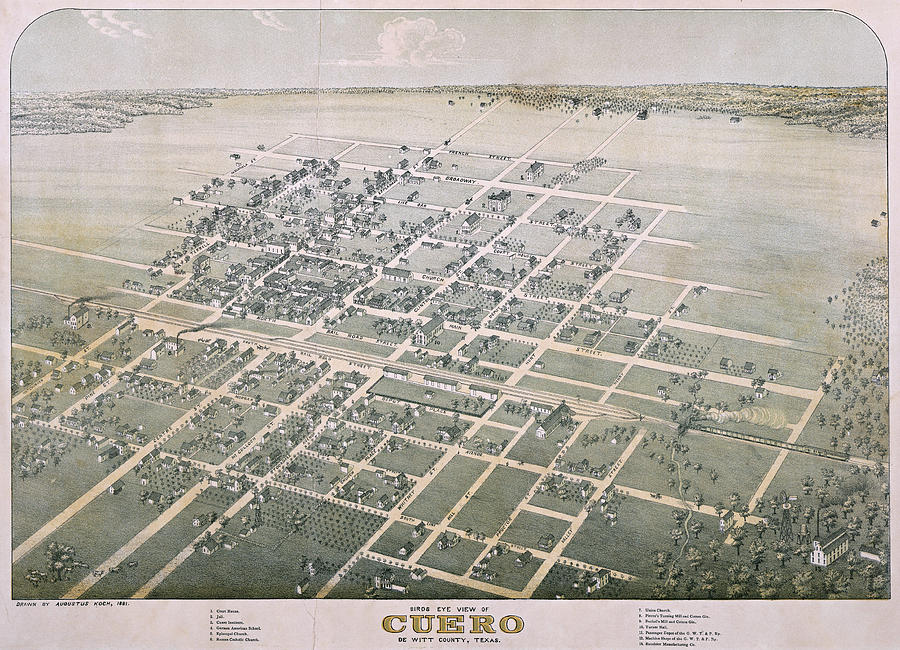 1881 Antique Map of Cuero Texas Photograph by Stephen Stookey - Fine ...