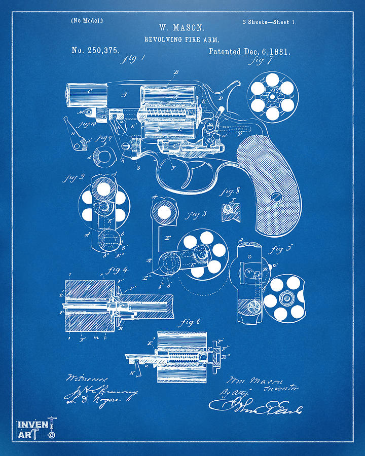 1881 Colt Revolving Fire Arm Patent Artwork - Blueprint Digital Art by Nikki Marie Smith 1881 Colt Revolving Fire Arm Patent Artwork - Blueprint Digital Art by Nikki Marie Smith