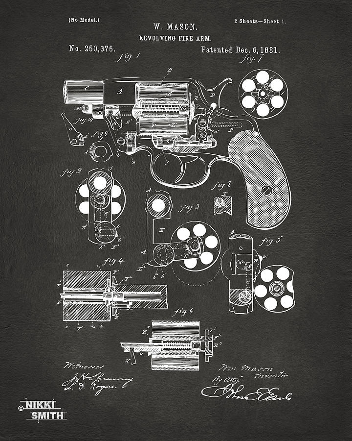 1881 Colt Revolving Fire Arm Patent Artwork - Gray Digital Art by Nikki Marie Smith