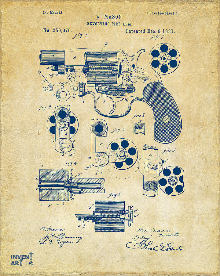 1881 Colt Revolving Fire Arm Patent Artwork Vintage Digital Art by Nikki Marie Smith