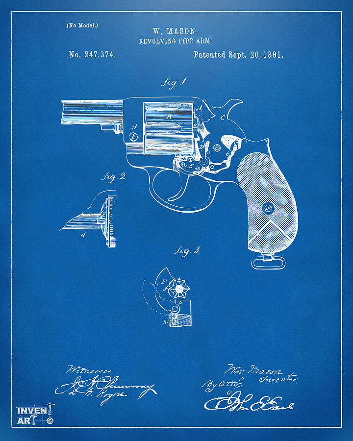 1881 Mason Revolving Fire Arm Patent Artwork Blueprint Digital Art by Nikki Marie Smith