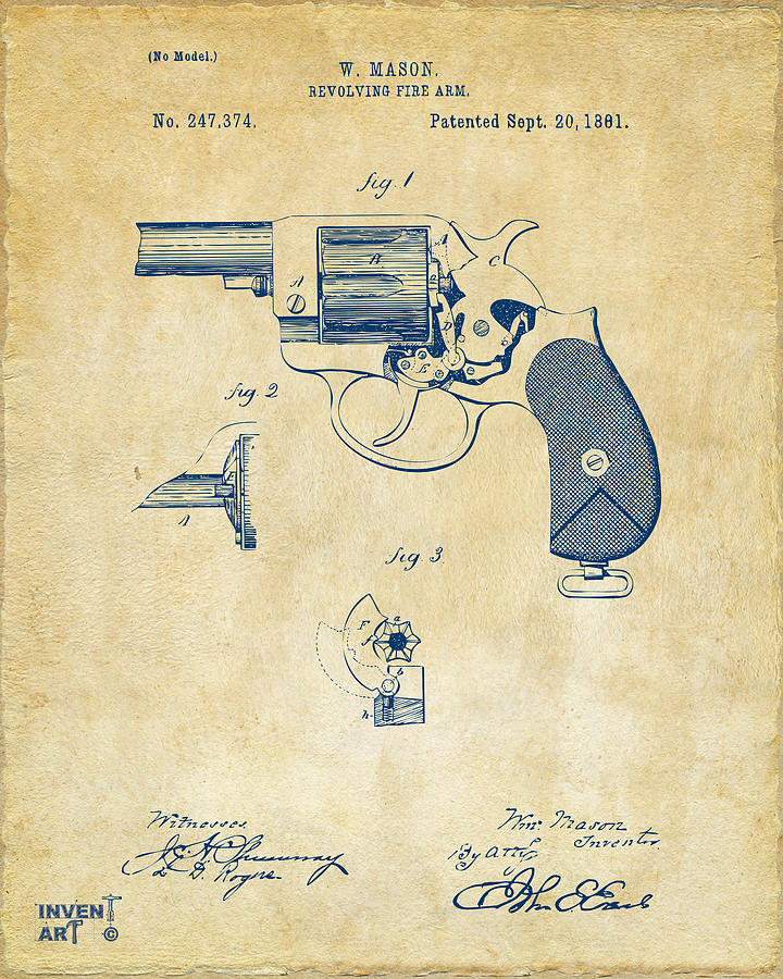 Vintage Digital Art - 1881 Mason Revolving Fire Arm Patent Artwork Vintage by Nikki Marie Smith