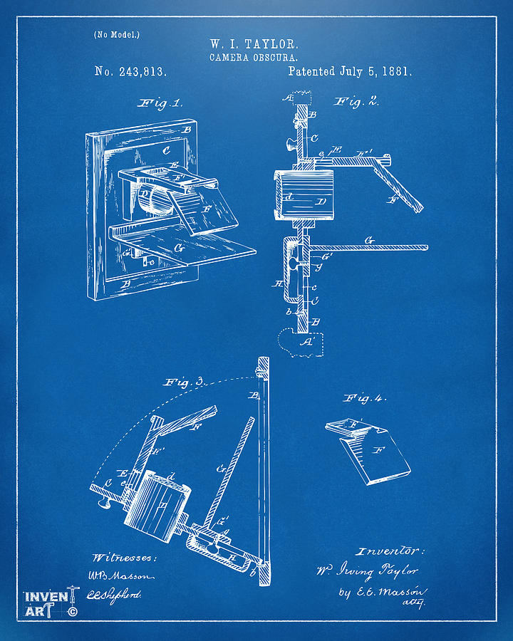 1881 Taylor Camera Obscura Patent Blueprint Digital Art by Nikki Marie Smith