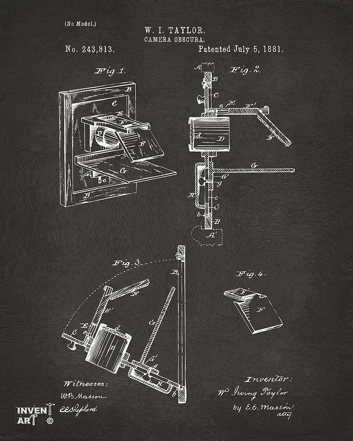 1881 Taylor Camera Obscura Patent Gray Digital Art by Nikki Marie Smith
