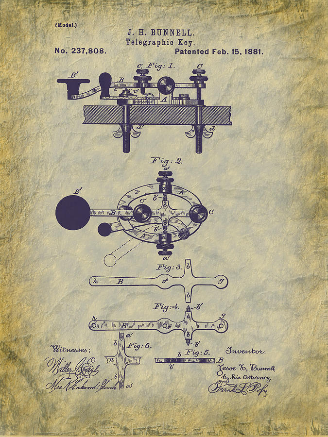 1881 Telegraph Key Patent Art Digital Art by Barry Jones