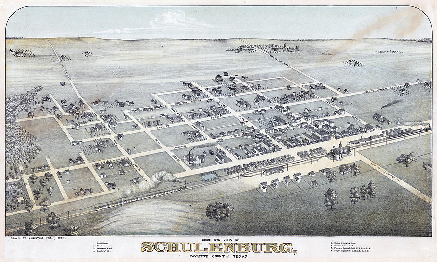 1881 Vintage Map of Schulenburg Texas Photograph by Stephen Stookey