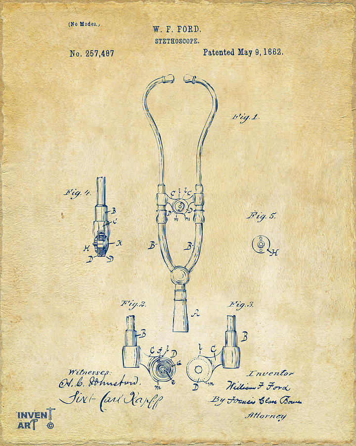 1882 Doctor Stethoscope Patent - Vintage Digital Art by Nikki Marie Smith