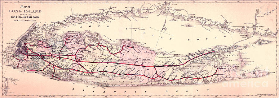1882 Long Island Railroad Map Drawing by Jon Neidert