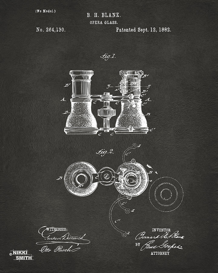 Vintage Digital Art - 1882 Opera Glass Patent Artwork - Gray by Nikki Marie Smith