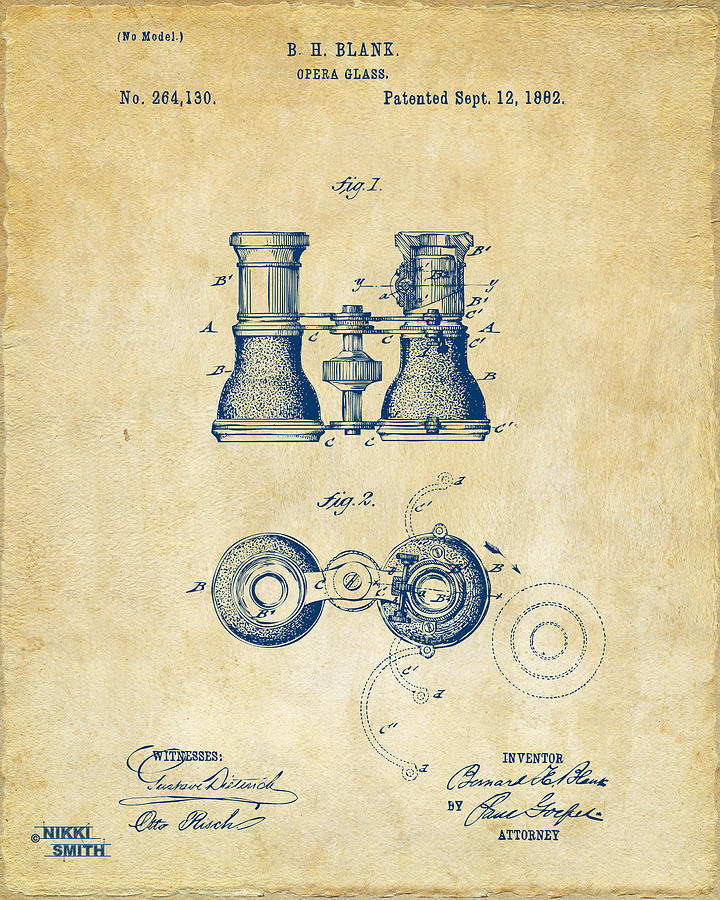 Vintage Digital Art - 1882 Opera Glass Patent Artwork - Vintage by Nikki Marie Smith