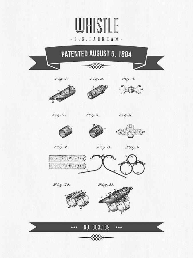 Vintage Digital Art - 1884 Whistle Patent Drawing by Aged Pixel