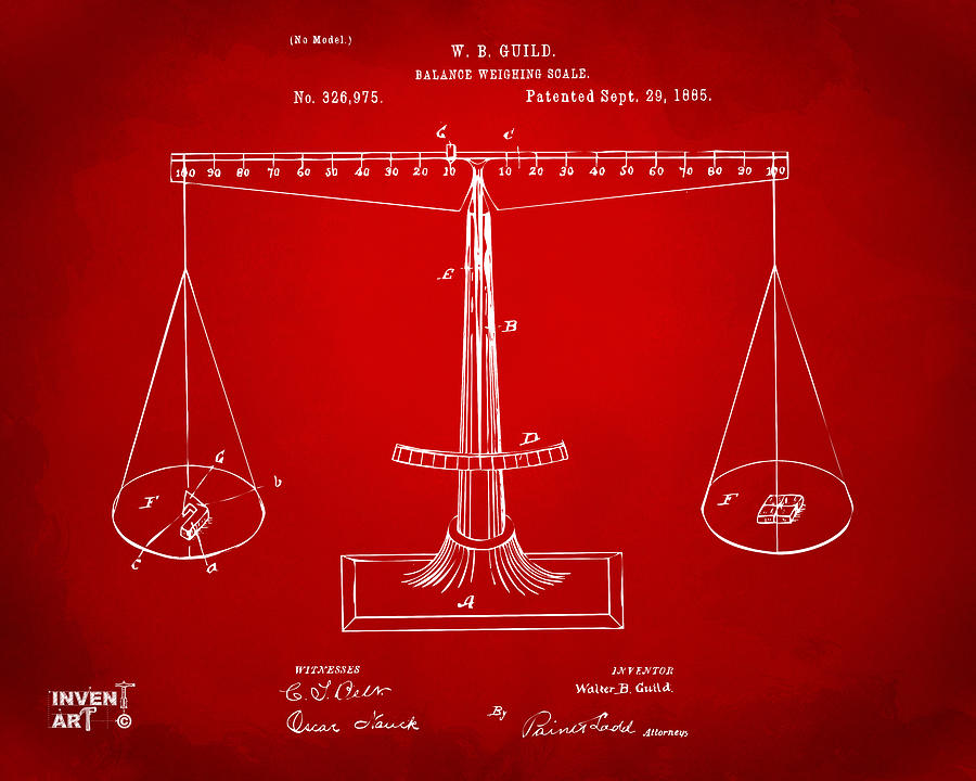 1885 Balance Weighing Scale Patent Artwork Red Digital Art by Nikki Marie Smith