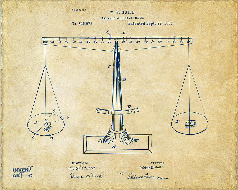 1885 Balance Weighing Scale Patent Artwork Vintage Digital Art by Nikki Marie Smith