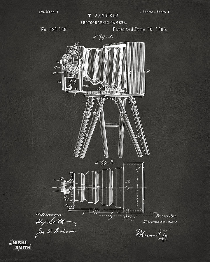 Vintage Digital Art - 1885 Samuels Camera Patent Artwork - Gray by Nikki Marie Smith