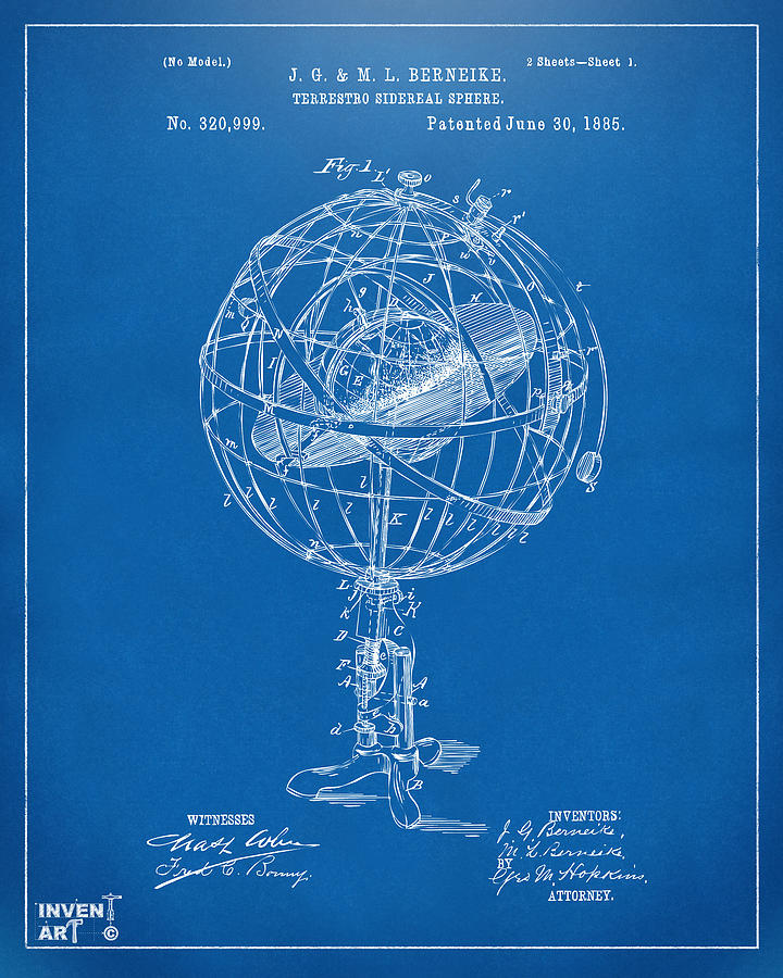 Sign Digital Art - 1885 Terrestro Sidereal Sphere Patent Artwork - Blueprint by Nikki Marie Smith