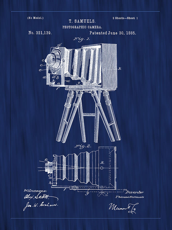 1885 View Camera Patent Art-Blue Photograph by Barry Jones