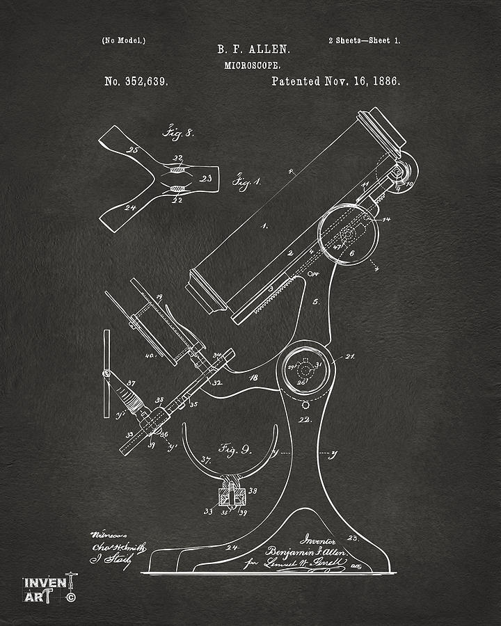 1886 Microscope Patent Artwork - Gray Digital Art by Nikki Marie Smith