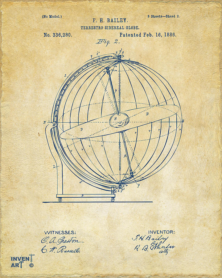 1886 Terrestro Sidereal Globe Patent 2 Artwork - Vintage Digital Art by Nikki Marie Smith