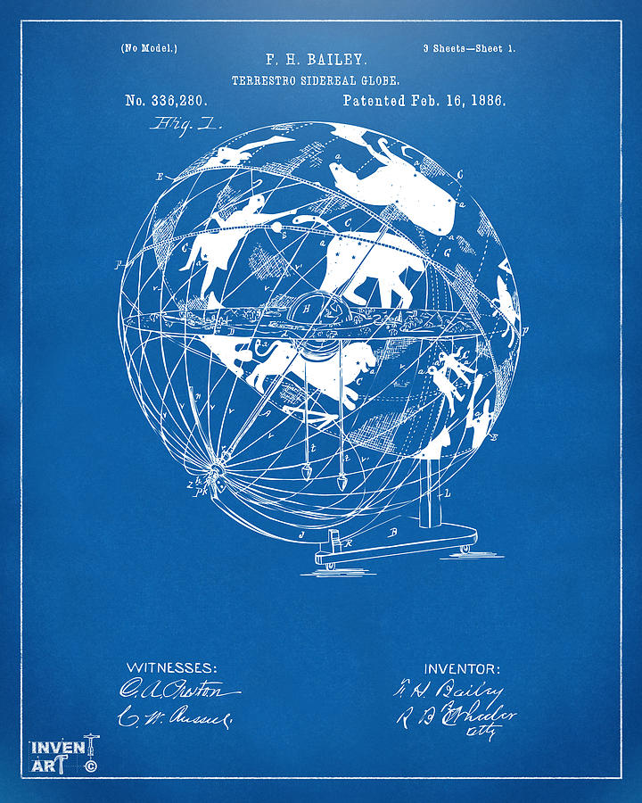 Sign Digital Art - 1886 Terrestro Sidereal Globe Patent Artwork - Blueprint by Nikki Marie Smith