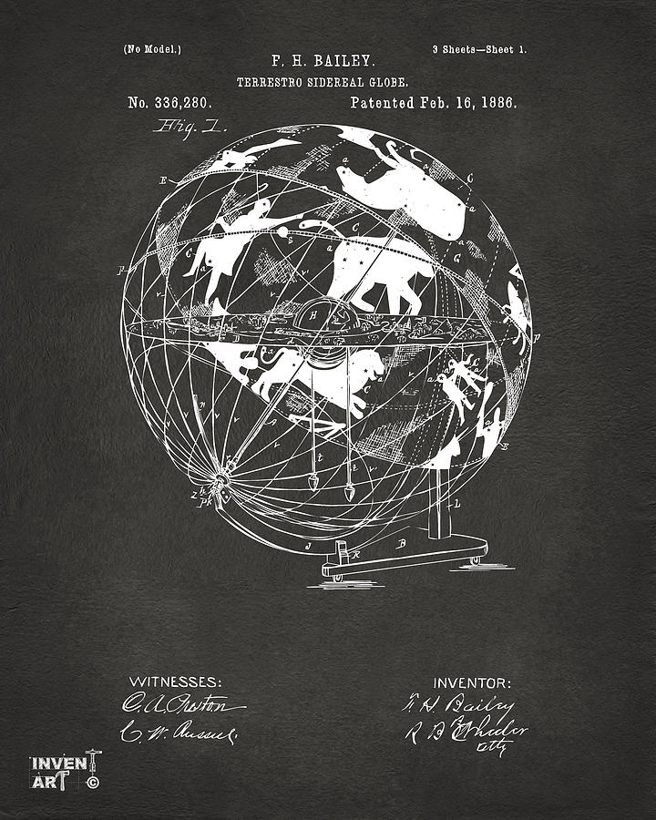 1886 Terrestro Sidereal Globe Patent Artwork - Gray Digital Art by Nikki Marie Smith