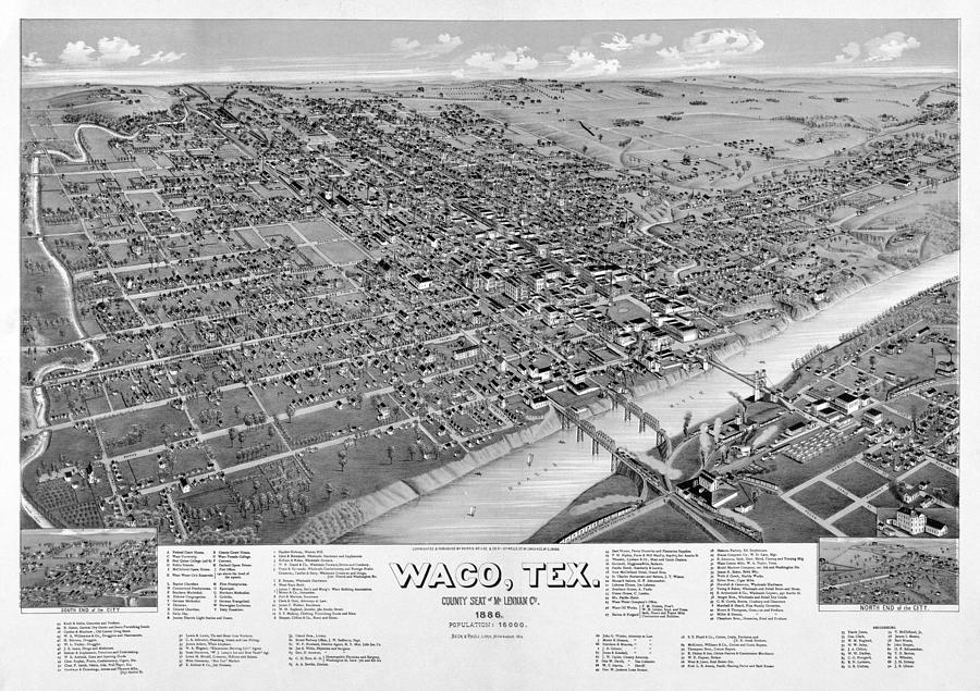 Magnolia Movie Photograph - 1886 Vintage Map of Waco Texas by Stephen Stookey