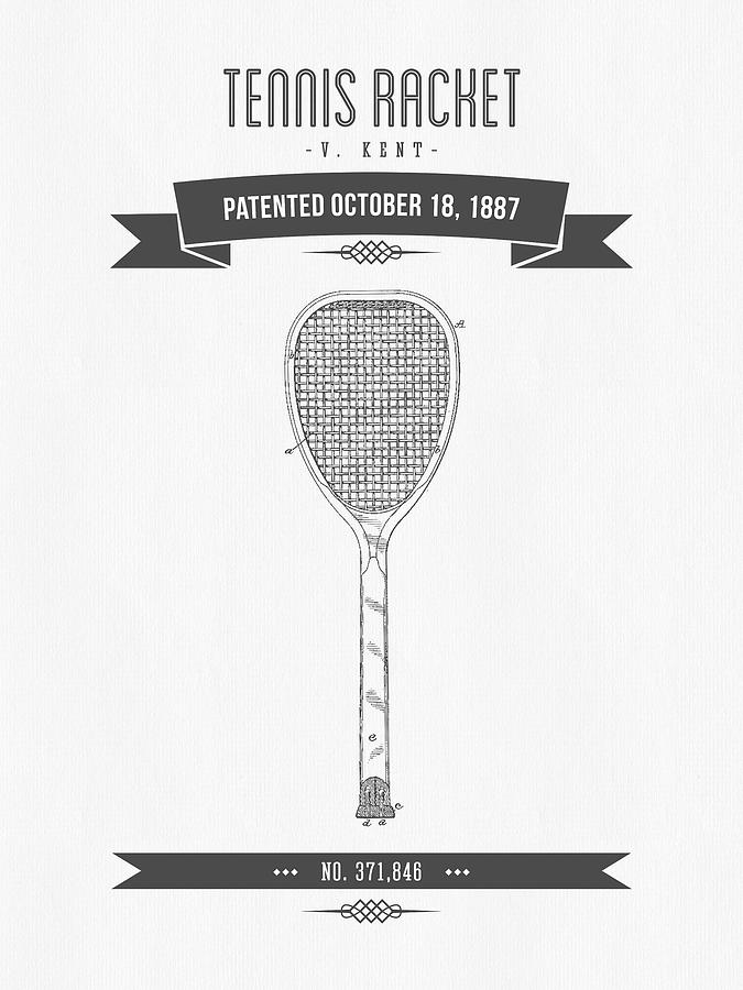 Tennis Digital Art - 1887 Tennis Racket Patent Drawing - Retro Gray by Aged Pixel