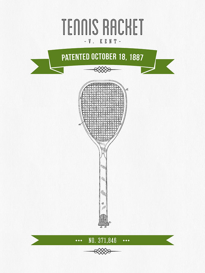 Tennis Digital Art - 1887 Tennis Racket Patent Drawing - Retro Green by Aged Pixel