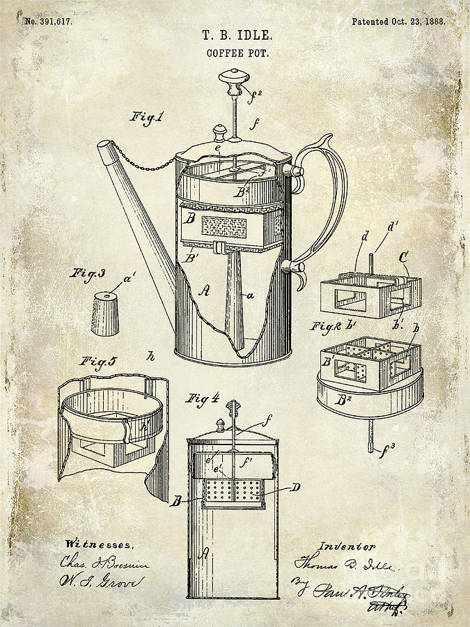 1907 Coffee Pot patent - vintage Art Print by Aged Pixel - Fine Art America