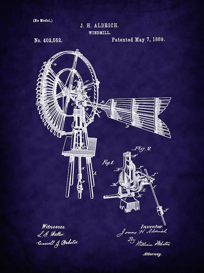 1889 Aldrich Windmill Patent Art-B Digital Art by Barry Jones