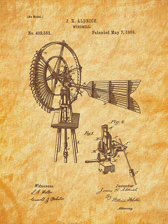 1889 Aldrich Windmill Patent Art Photograph by Barry Jones