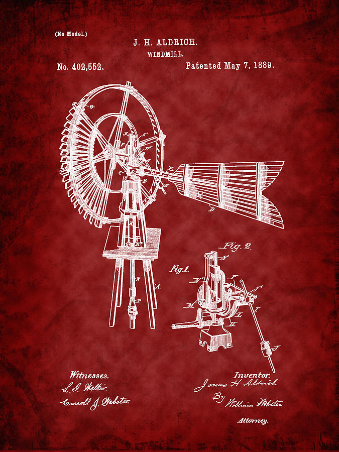 1889 Aldrich Windmill Patent Art-R Digital Art by Barry Jones