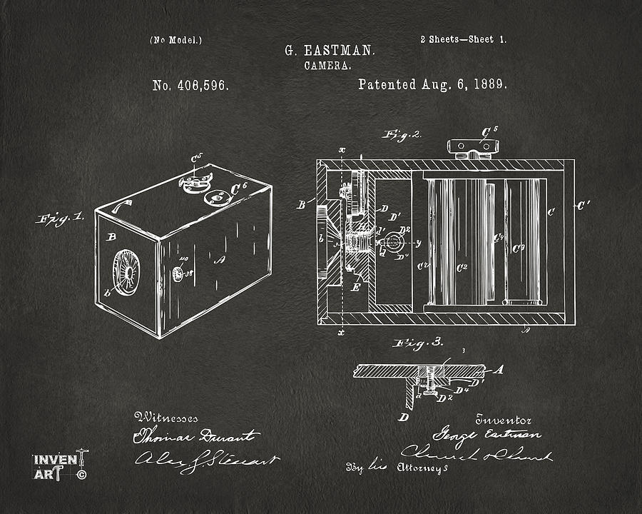 1889 George Eastman Camera Patent Gray Digital Art by Nikki Marie Smith
