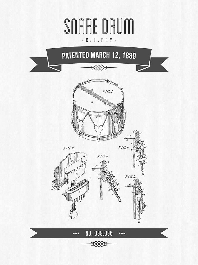 Music Drawing - 1889 Snare Drum Patent Drawing by Aged Pixel