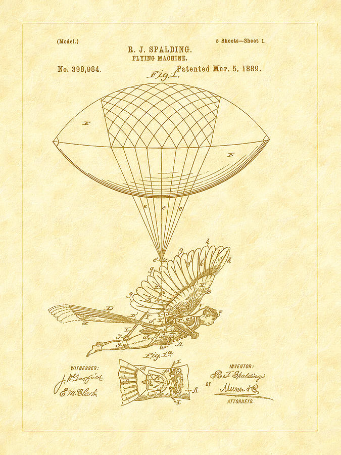 1889 Spalding Flying Machine Patent Art Photograph by Barry Jones