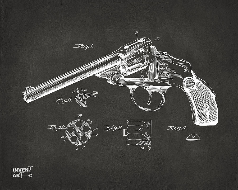 Vintage Digital Art - 1889 Wesson Revolver Patent Minimal - Gray by Nikki Marie Smith