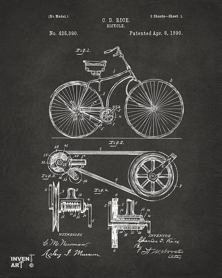 1890 Bicycle Patent Artwork - Gray Digital Art by Nikki Marie Smith