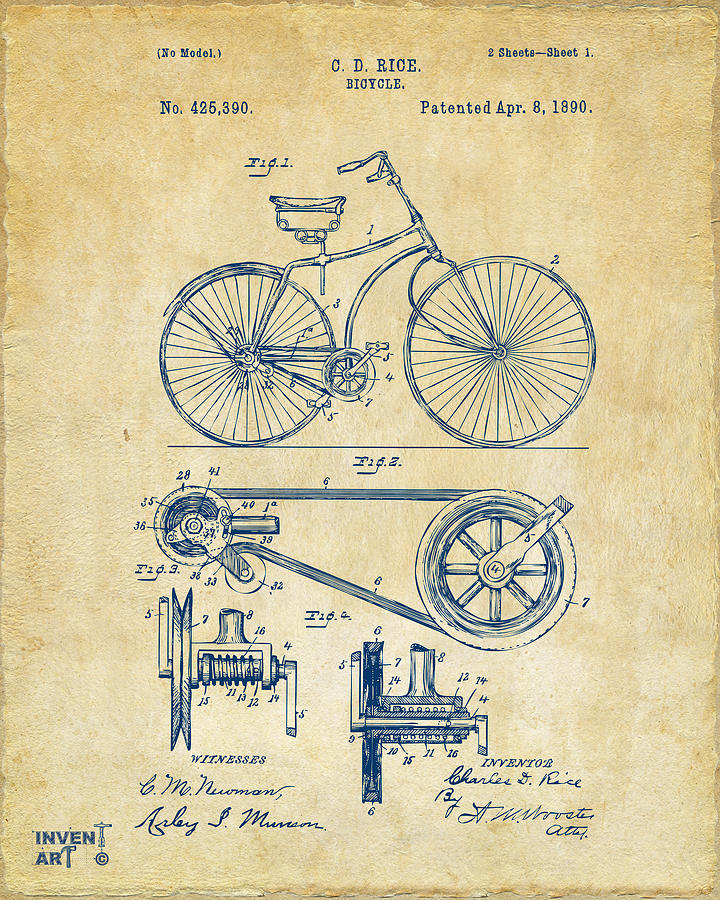 1890 Bicycle Patent Artwork - Vintage Digital Art by Nikki Marie Smith