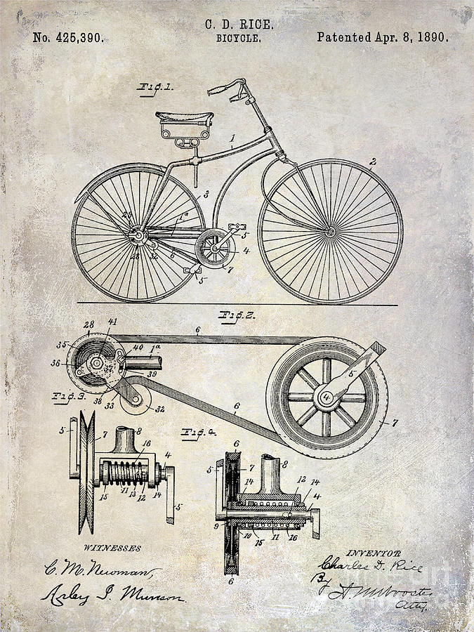 1890 Bicycle Patent Drawing Photograph by Jon Neidert