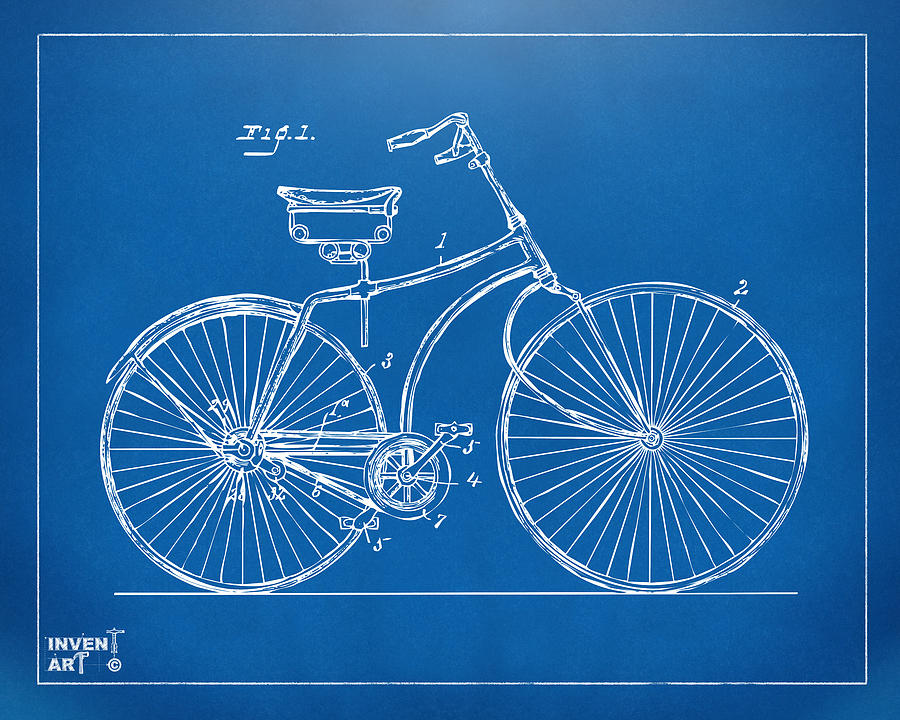 Bicycle Digital Art - 1890 Bicycle Patent Minimal - Blueprint by Nikki Marie Smith