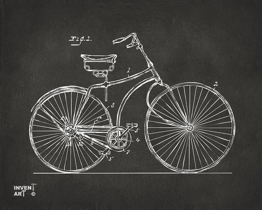 Bicycle Digital Art - 1890 Bicycle Patent Minimal - Gray by Nikki Marie Smith