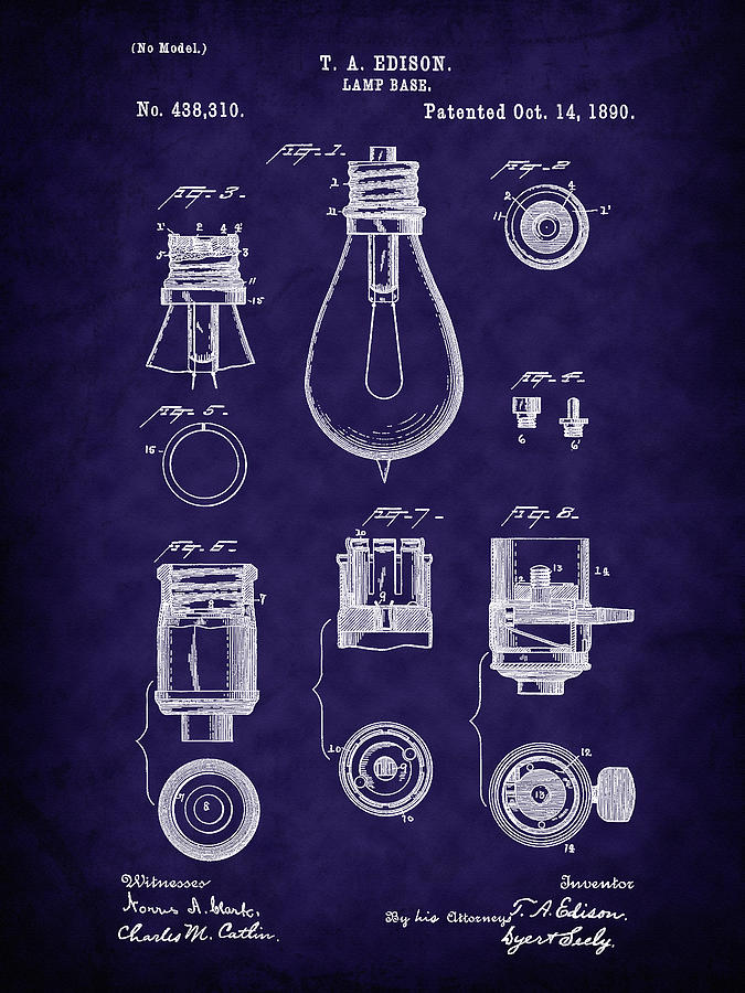 Thomas Alva Edition Photograph - 1890 Edison Lamp Base Patent Art by Barry Jones