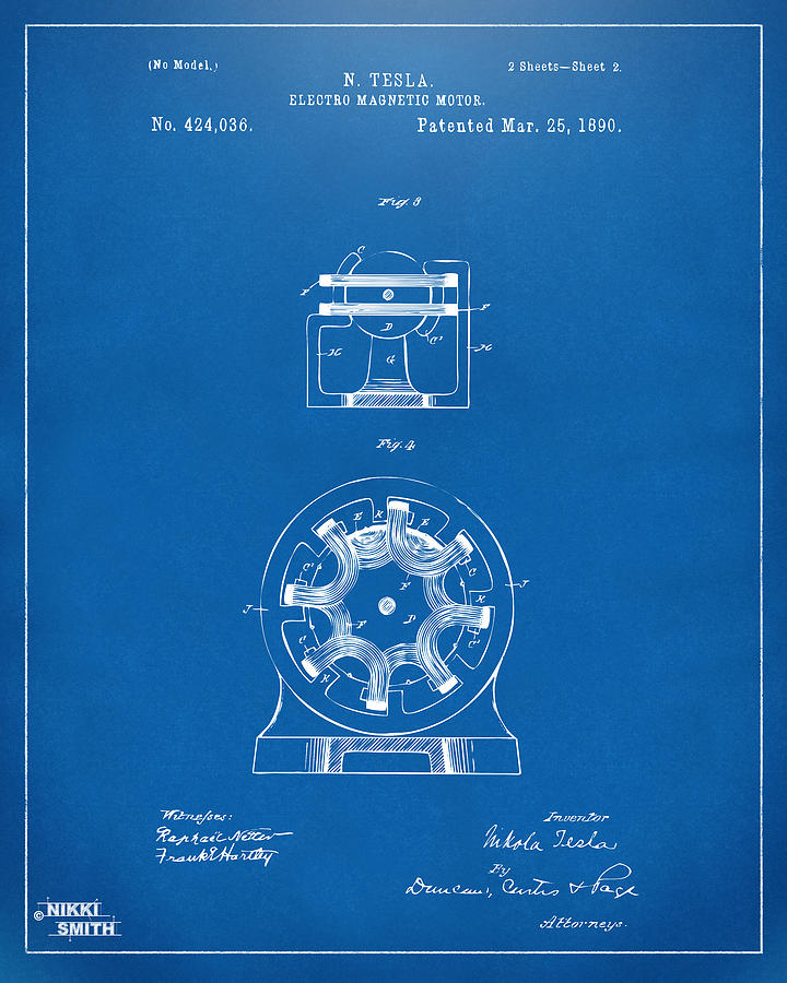 1890 Tesla Motor Patent Blueprint Digital Art By Nikki Marie Smith Fine Art America 6537