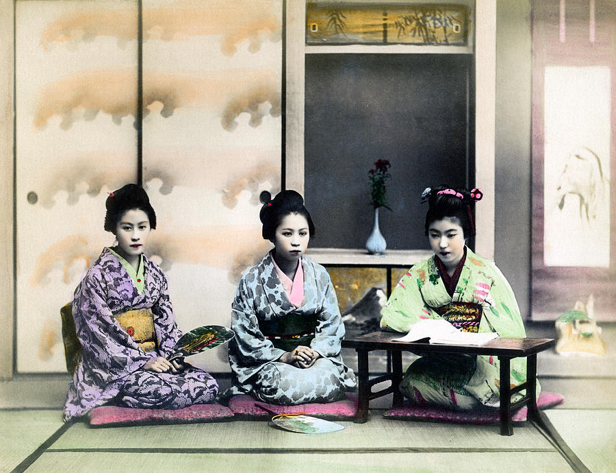 1890 Three Japanese Geisha Girls Photograph by Historic Image