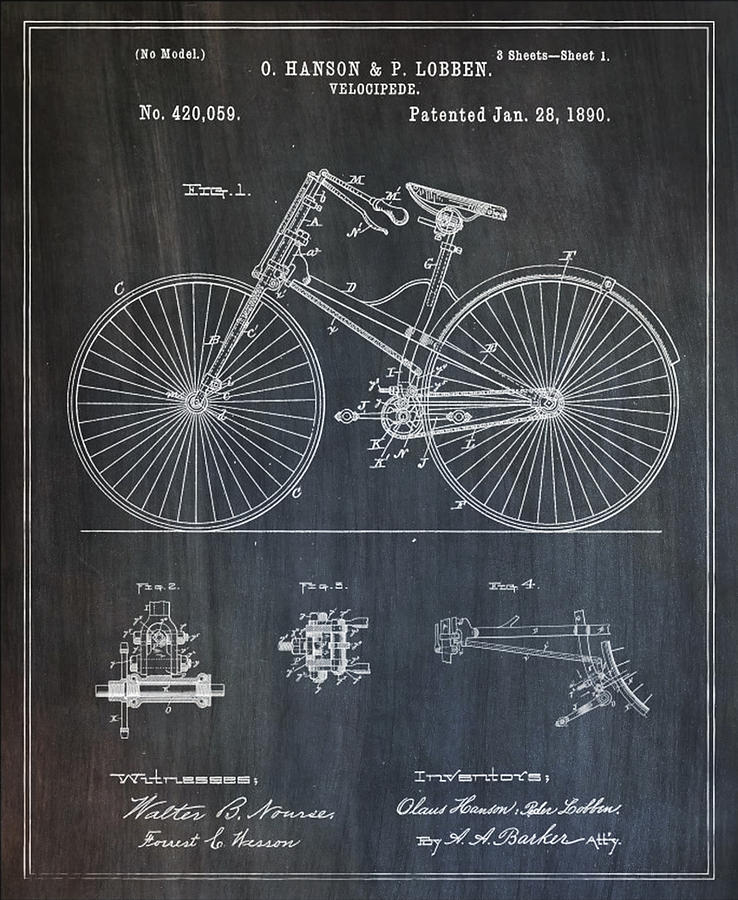 1890 Velocipede Bicycle Patent Photograph by Bill Cannon
